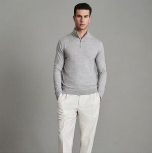 REISS BLACKHALL MERINO WOOL HALF-ZIP FUNNEL NECK JUMPER‎ SOFT GREY MOULINE Small